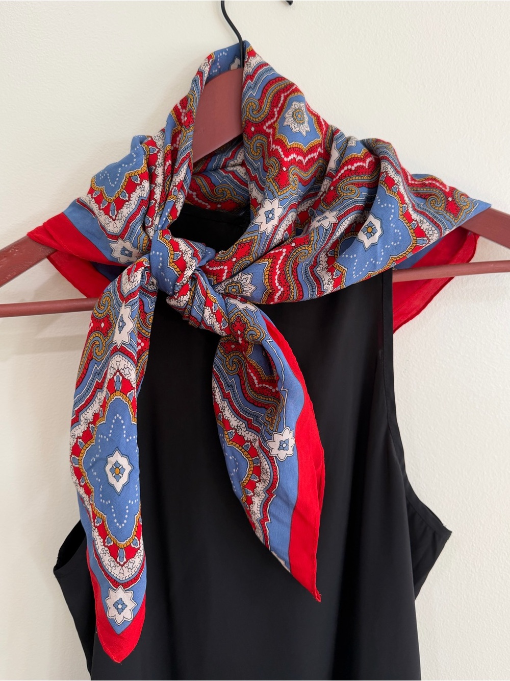 Red and Blue Paisley Silk Scarf - Women's Accessory